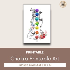 Printable Chakra Poster, 7 Chakras Yoga Artwork, Meditation & Energy Healing Wall Art, Spiritual Gift