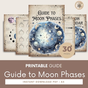 Fases lunares, Fases lunares lunares, Calendario lunar 2024, Calendario del ciclo lunar, Fases lunares, Páginas de grimorio imprimibles.