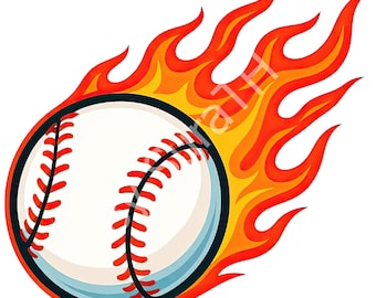 Flaming Baseball PNG: vuurbalafbeelding, afdrukbaar (digitale download)