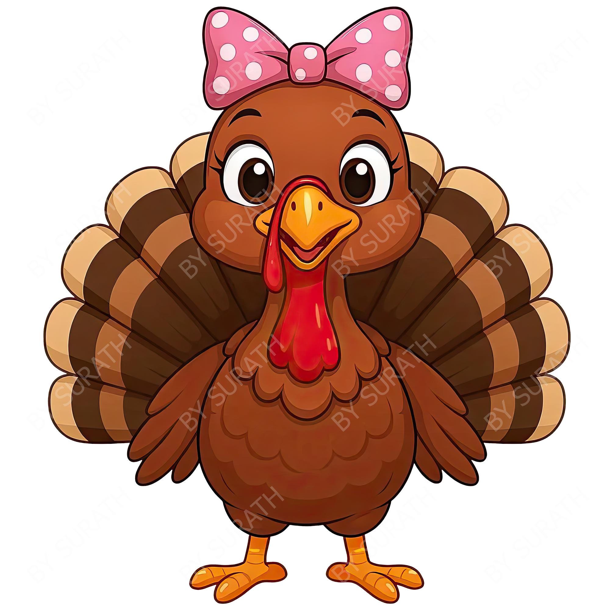 Turkey Pink Bow PNG, Funny Turkey Thanksgiving Clipart, Digital ...