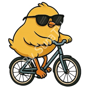 面白いひよこのPNG画像、自転車に乗るひよこ、かわいいひよこ、かっこいいひよこ、赤ちゃんひよこ、デジタルダウンロード、昇華、印刷可能