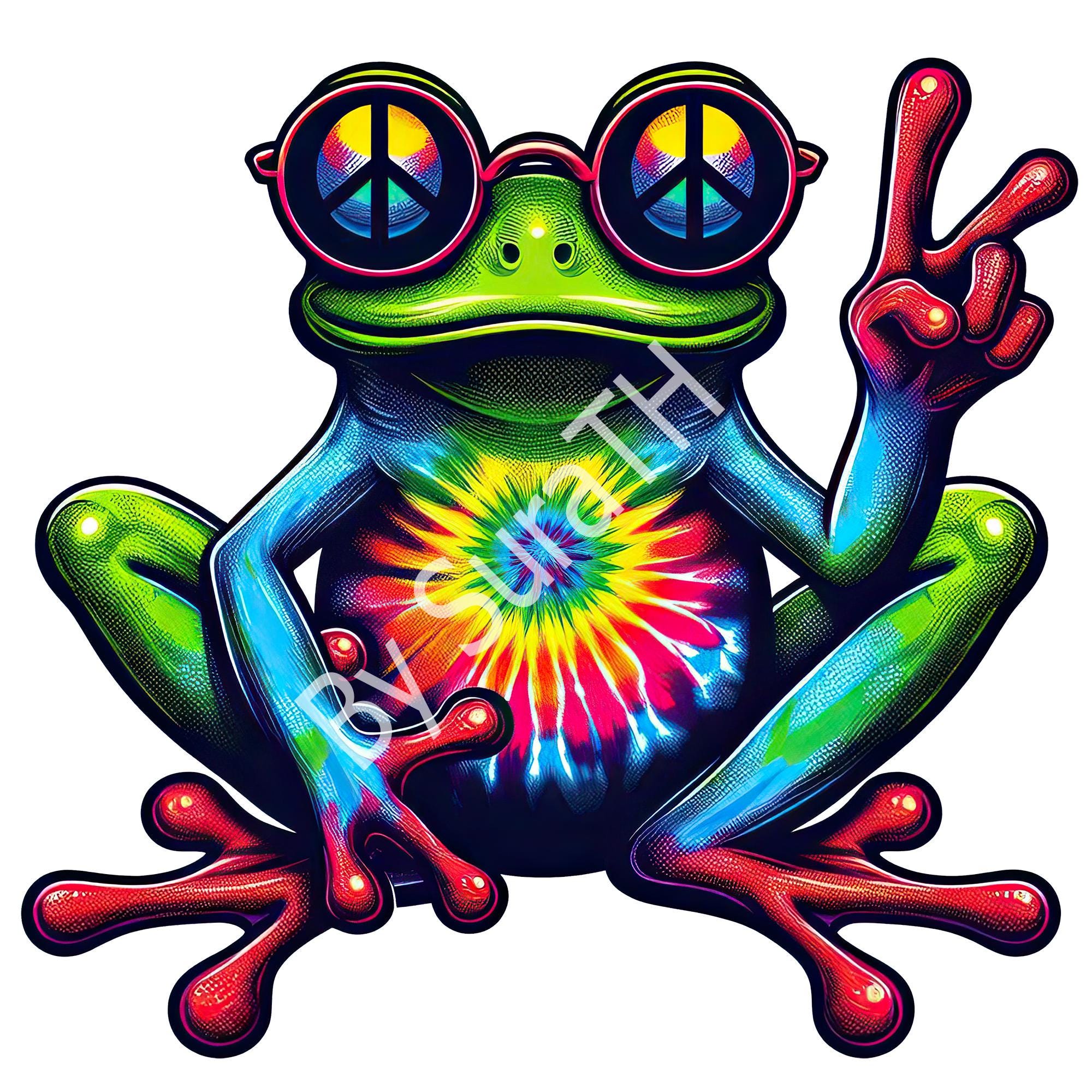 Tie Dye Frog Peace Sign PNG: Hippie Clipart (Digital Download)