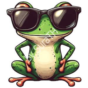 Frog PNG, Funny Frog Sunglasses Clipart, Green Frog PNG, Frog Cartoon PNG, Funny Frog Sublimation, Sunglasses Frog Clipart, Cool Frog