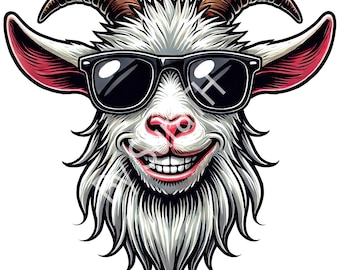 Funny Goat with Sunglasses PNG Clipart: Smiling Goat Head (Digital Download)