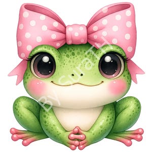 Cute Frog Pink Bow PNG, Cute Frog Clipart, Cute Baby Frog, Funny Frog, Frog Lover, Frog Kids, Frog Girl, Digital Download, Printable