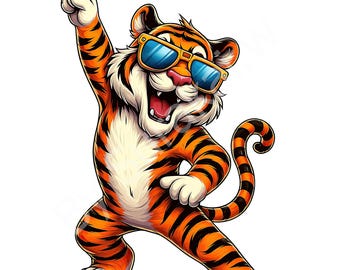 Tiger Disco Dance PNG: Funny Animal Clipart, Digital Download, Printable, Sublimation