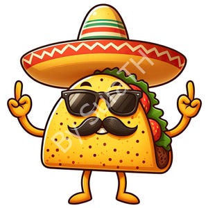 Tacos mexicanos divertidos PNG, imágenes prediseñadas de tacos, dibujos animados de tacos mexicanos, descarga digital, sublimación, imprimible
