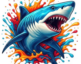 Shark PNG, Colorful Shark Clipart, Digital Download, Sublimation, Printable