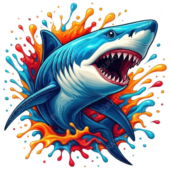 Shark PNG, Colorful Shark Clipart, Digital Download, Sublimation, Printable