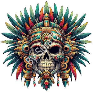 Aztec Warrior Skull PNG, Digital Download, Printable, Sublimation, Aztec Skeleton, Transparent Background