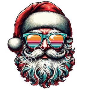 Retro Santa PNG, 6 Design, Cool Santa Face Clipart, Christmas Santa Digital Download, Cool Santa Printable, Santa Face Sublimation