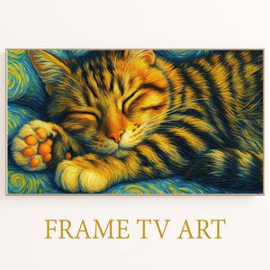 Cat Sleeping on TV Art: Digital Download for Frame TV