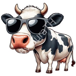 Funny Dairy Cow PNG, Cool Cow Clipart, Funny Cow, Cow With Sunglasses, Digital Download, Sublimation, Printable