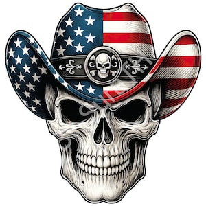 Cowboy Skull PNG, Skull American Flag, Skull 4th Of July, Cowboy Skull USA Flag, Skeleton, Digital Download, Sublimation, Printable