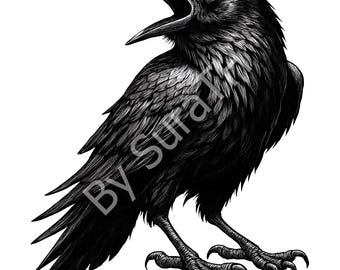 Crow PNG Clipart: Black Bird Image, Transparent Background (Digital Download)