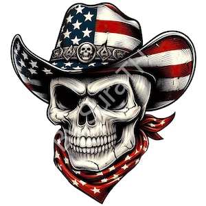 Cowboy Skull PNG, Cowboy Skull USA Flag, Skull 4th Of July,  Skull American Flag, Skeleton Cowboy, Digital Download, Sublimation, Printable