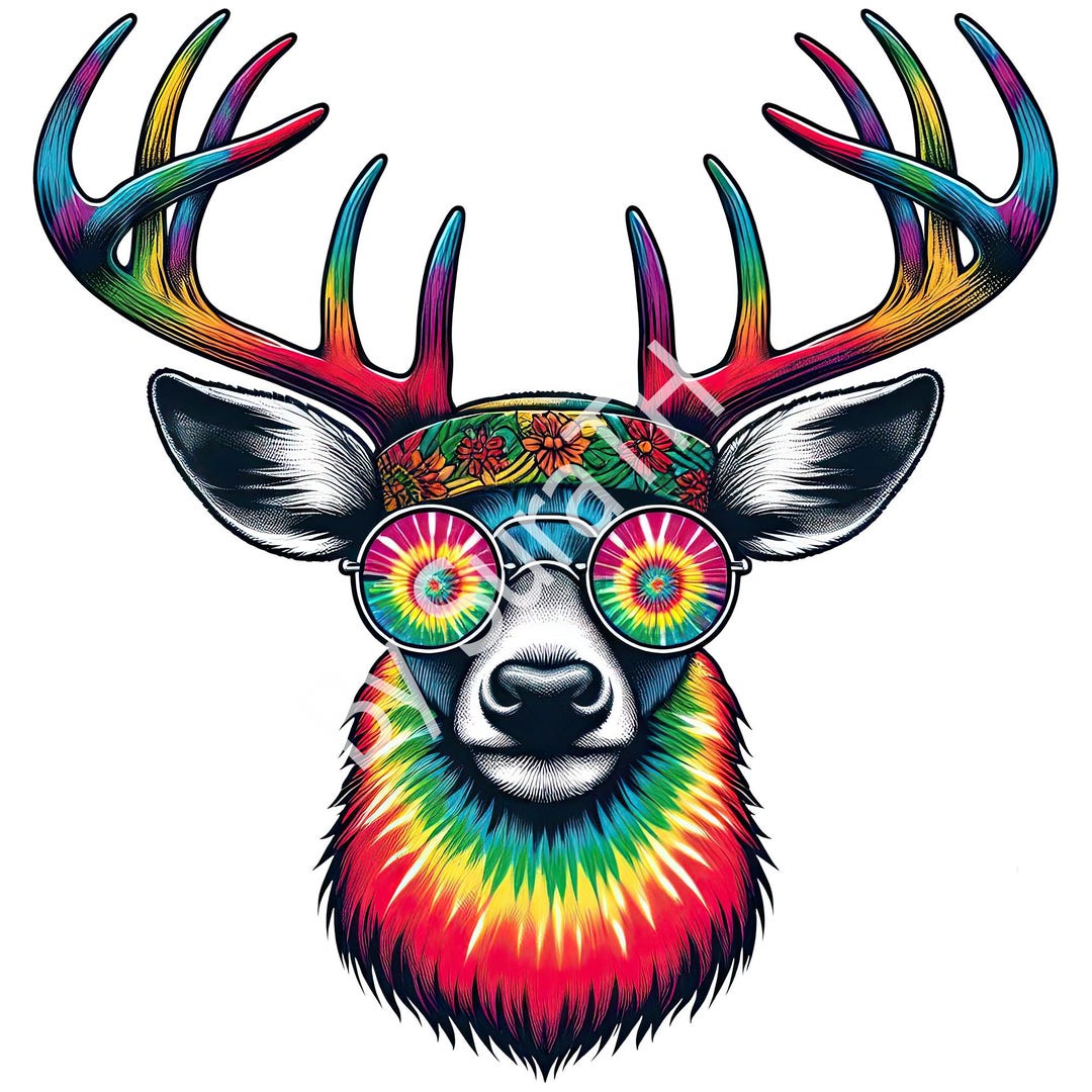 Hippie Reindeer PNG, Tie Dye Deer PNG, Hippie Deer Clipart, Colorful ...