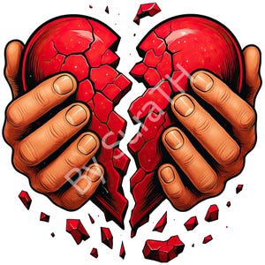 Broken Heart PNG, Heartbroken Clipart, Heartbreak, Love hurts, Love Heart, Digital Download, Sublimation, Printable, Transparent Background
