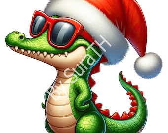 Santa Alligator PNG, Crocodile Clipart, Funny Christmas, Digital Download, Sublimation, Printable