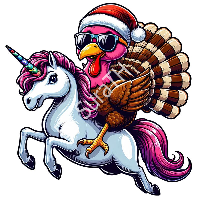 Santa Riding Turkey Turkey Riding Unicorn PNG, Funny Thanksgiving Clipart, Cool Turkey PNG ...