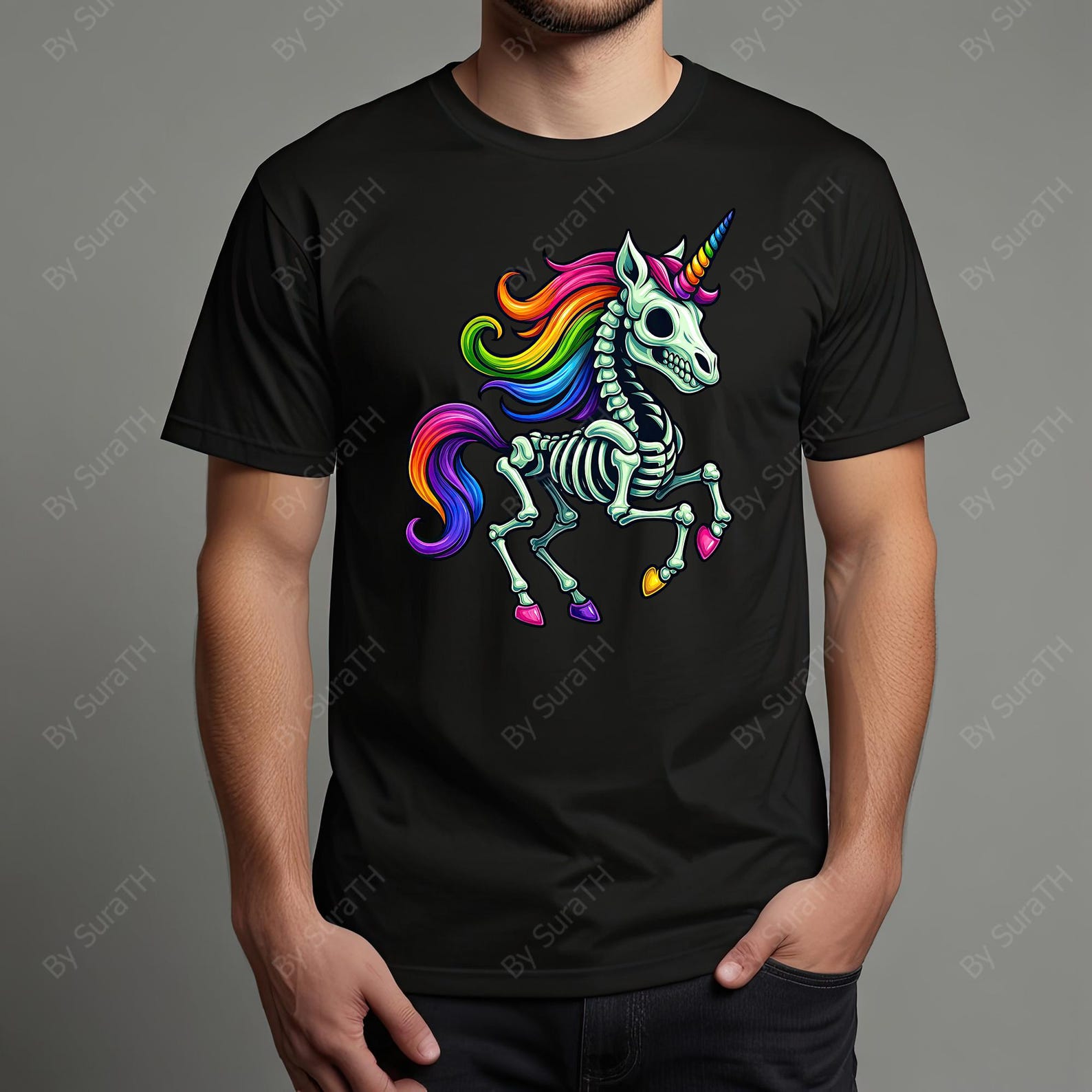 Skeleton Unicorn PNG, Rainbow Unicorn Halloween Clipart, Digital ...
