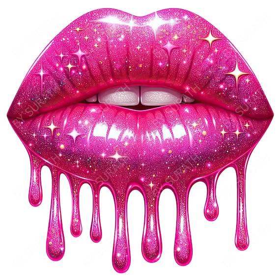 Dripping Pink Lips PNG, Lips Clipart, Digital Download, Sublimation, Printable