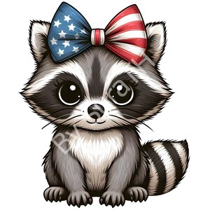 Patriotic Raccoon PNG: American Flag Bow, 4th of July (Digital Download)