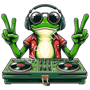Frog DJ PNG, Funny Frog Clipart, Frog Headphone, Cool Frog, Digital Download, Sublimation, Printable