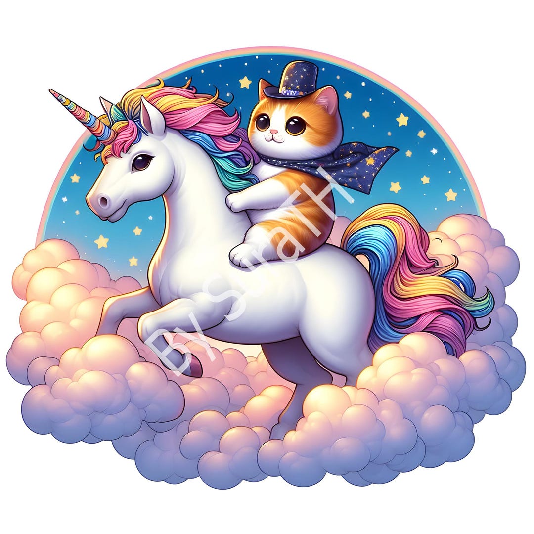 Cat Riding Unicorn PNG, Funny Clipart, Digital Download, Sublimation ...