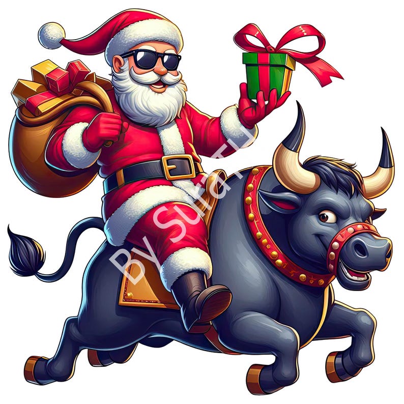 Santa Riding Bull Funny Santa Riding Bull Clipart, Christmas PNG (digital Download) - Etsy