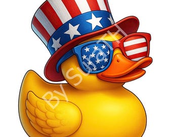 Rubber Duck PNG, Yellow Duck American Flag, 4th of July, Digital Download, Sublimation, Printable