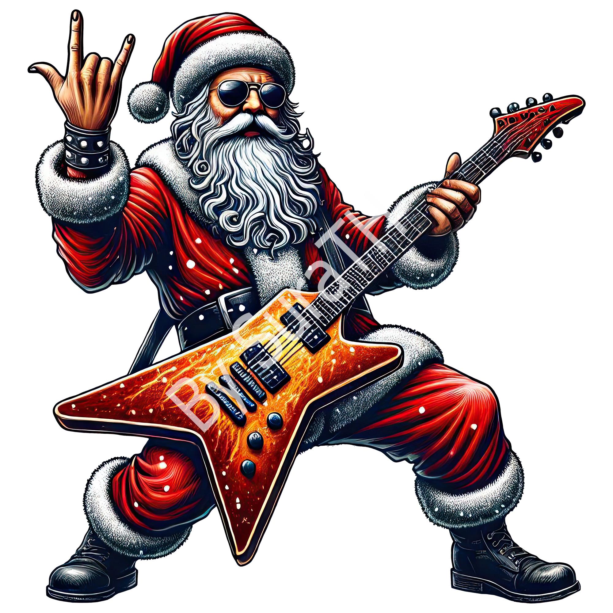 ロックンロールサンタ PNG、ギター、面白いクリスマスクリップアート