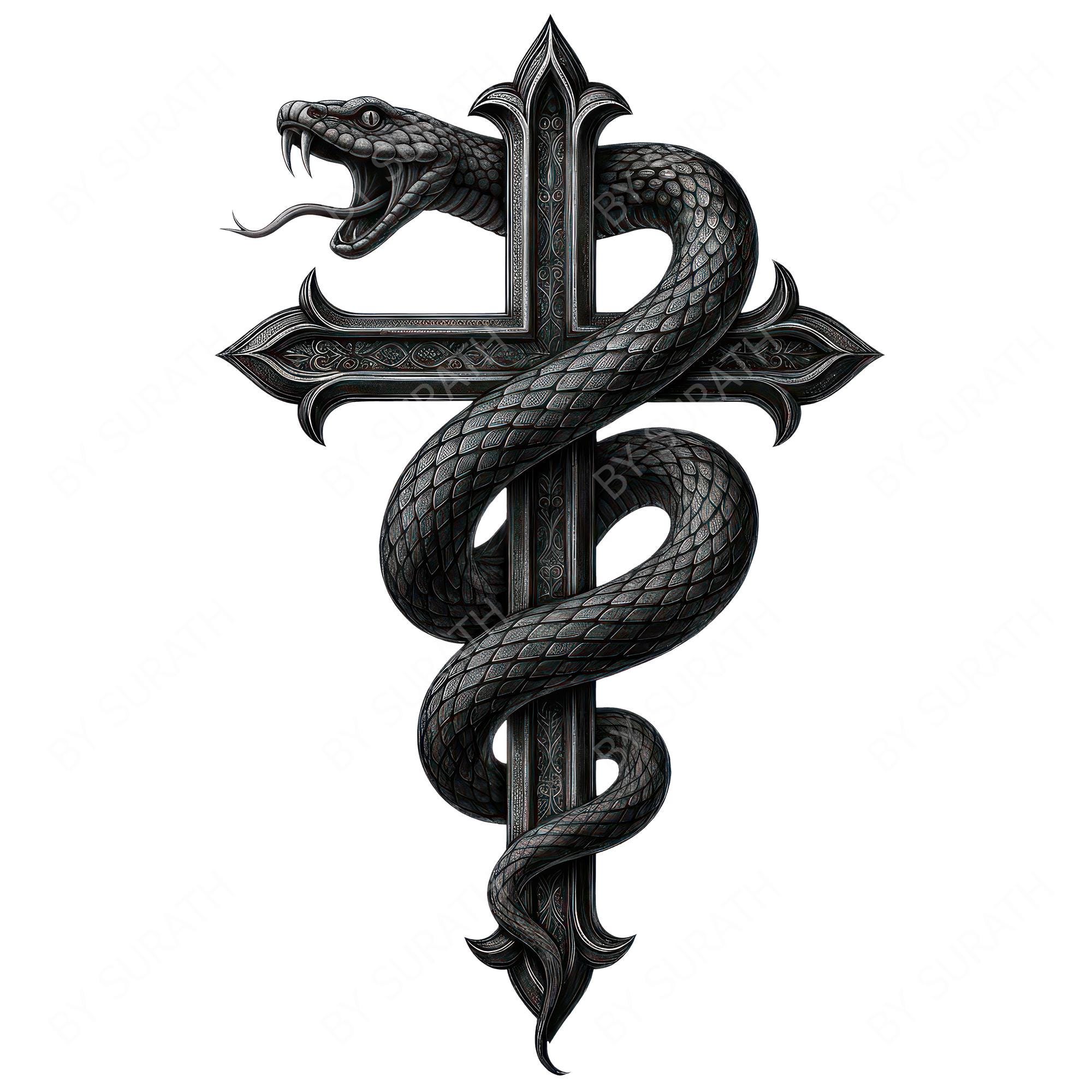Gothic Cross Snake PNG, Dark Snake Clipart, Digital Download