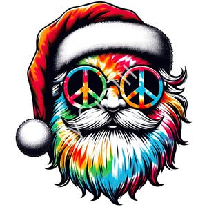 Tie Dye Santa PNG, Hippie Christmas Clipart (Digital Download)