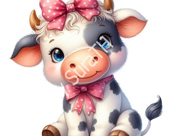 Cute Cow Pink Bow PNG, Cute Baby Cow Clipart, Cute Cow Digital Download, Baby Cow Printable, Cute Cow Sublimation