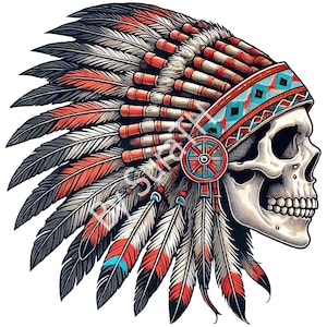Indiansk dödskallehövding PNG, huvudbonad Clipart (digital nedladdning)