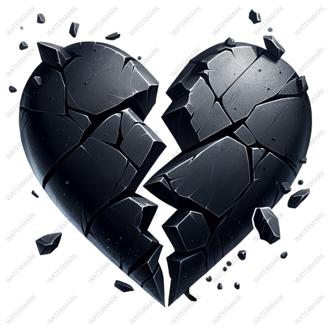 Broken Black Heart PNG, Heartbroken Clipart, Valentine Heart