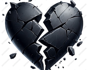 Broken Black Heart PNG, Heartbroken Clipart, Valentine Heart