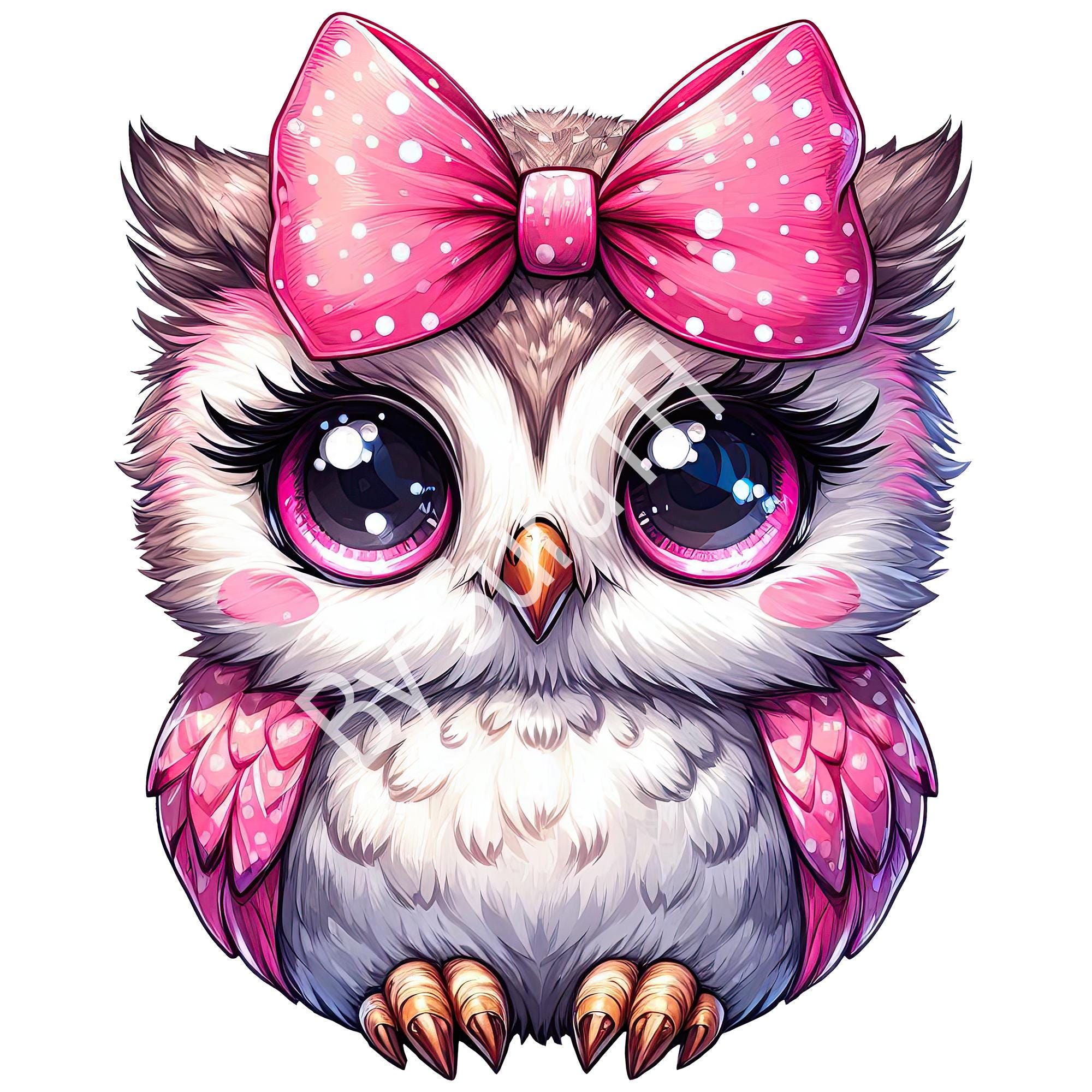 Cute Owl PNG, Cute Owl Pink Bow Clipart, Pink Owl PNG, Owl Digital Download, Cute Owl Printable, Owl