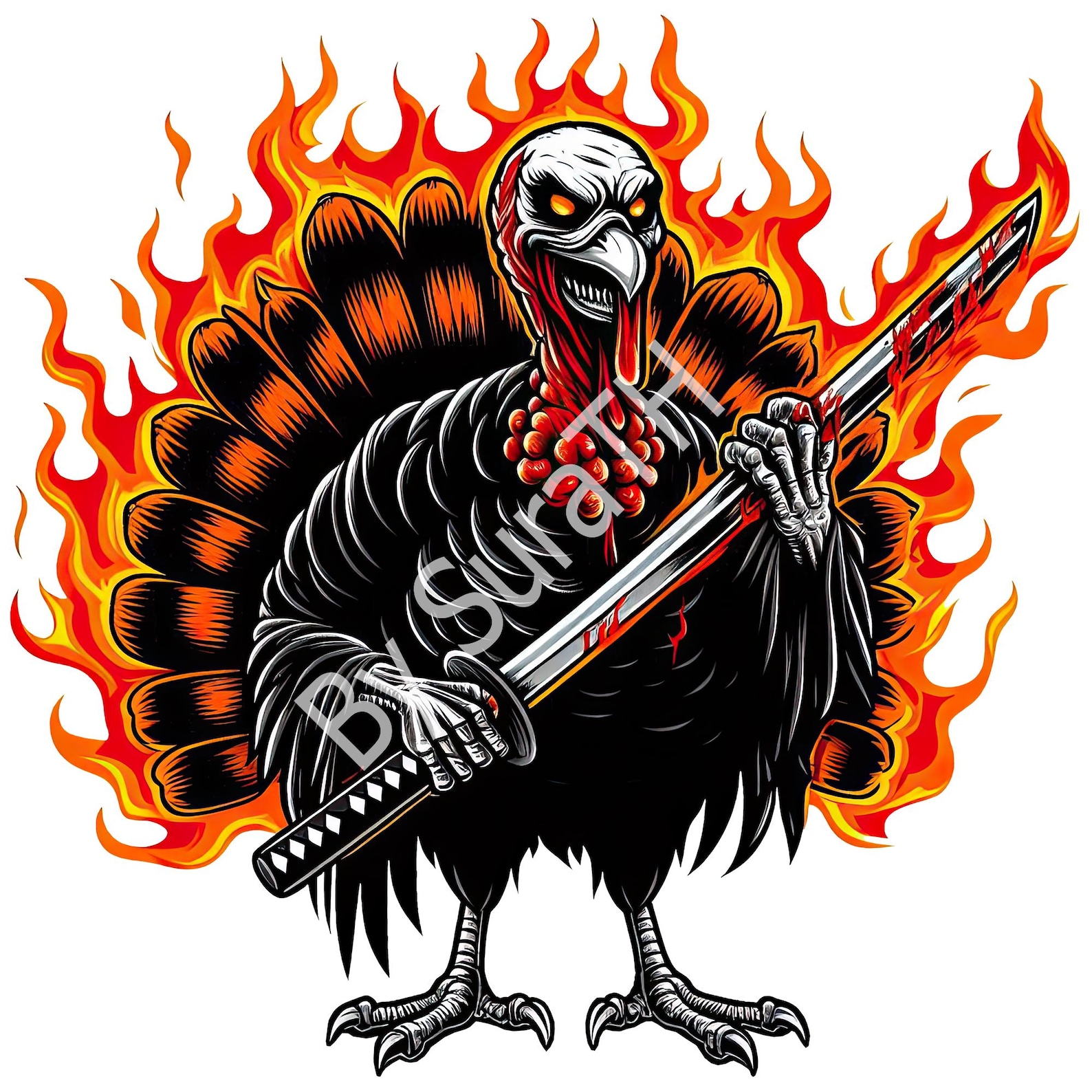 Scary Turkey PNG, Fire on Turkey, Samurai Turkey, Thanksgiving Clipart ...