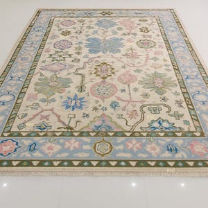 12x15 Blue colorful Modern Oushak Area Rug Turkish Inspired 100 % Wool Hand Knotted Oriental Rug 9x12, 10x14,Areas