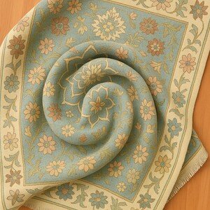 10x14 Blue Beige Oushak rug Turkish knot rug Hand-knotted Vintage Antique Oushak Area Rug for Living Room, Dining room Wool Area Rugs