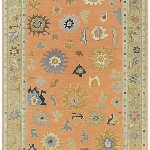 Oushak rug muted Turkish knot rug Hand-knotted Vintage Antique Oushak 8x10/9X12/10x14  Area Rug for Living Room, Dining room Wool Area Rugs
