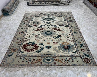 Handgeknüpfter Oushak Teppich | Gedämpfter Vintage türkischer Wolle 20x26 9 x 12 Zoll Teppich für Wohnzimmer