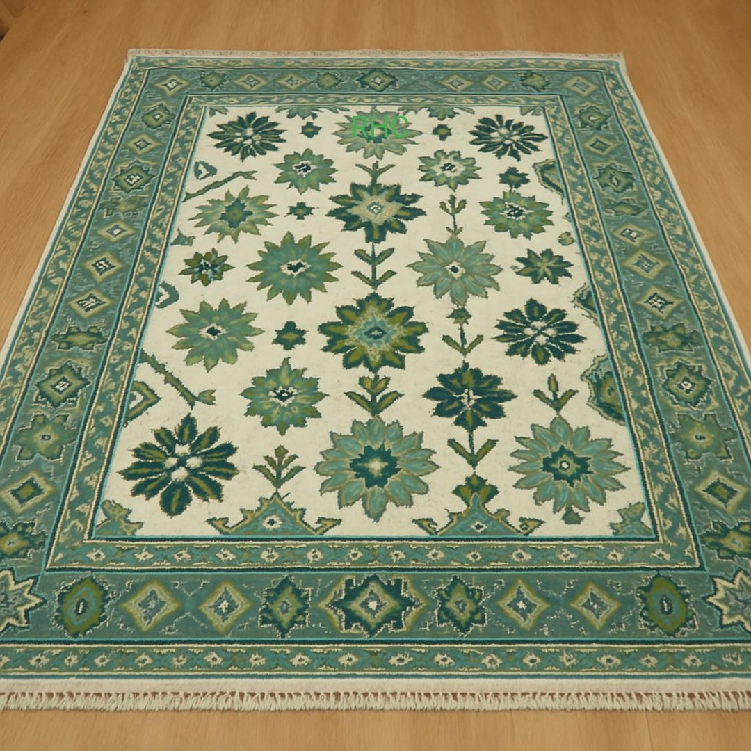 10x14 Green Oushak Rug Turkish Knot Rug Hand-knotted Vintage Antique ...