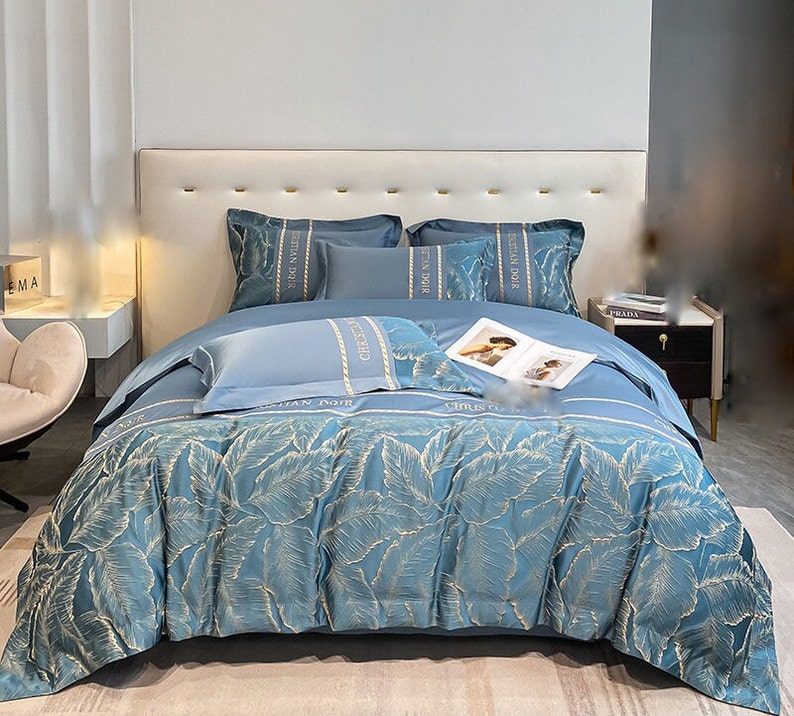 Luxury Embroidered Floral Satin Jacquard Cotton 4pcs Duvet Etsy