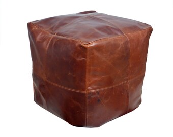Leather Pouf Cover Handmade luxury ottomans footstools Leather Footstool Square Leather Pouf Brown Moroccan, Unstuffed Pouf ,Pouf Footstool