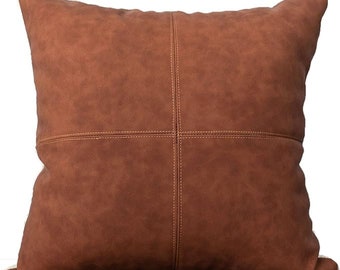 Tan Genuine Leather Cushion Cover Pillow Cover, 18x18 Inch Leather Cushion Cover, Vintage Leather Tan Pillow Cover, Halloween Gift for Home