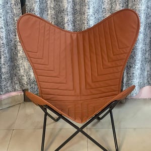 Butterfly Chair - Brown Padded Leather Butterfly Cover With Folding Iron Frame, Easy To Assemble, Farmhouse Décor Furniture, Gift for Him