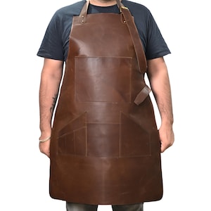 Distressed Multi-Pocket Lederschürze - Vollnarbenleder Handgefertigte Braune Lederschürze für Geschenk und Küche